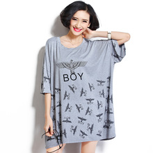 Europe station fat ladies plus fat to increase the code 2015 summer fashion BOY printed shirt loose fitting thin T-shirt