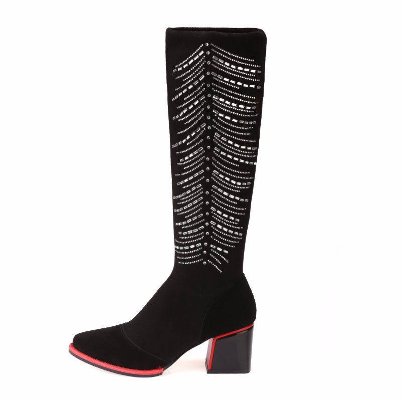 Winter Women Knee High Boots Sexy Ladies Genuine Leather Thick Heels