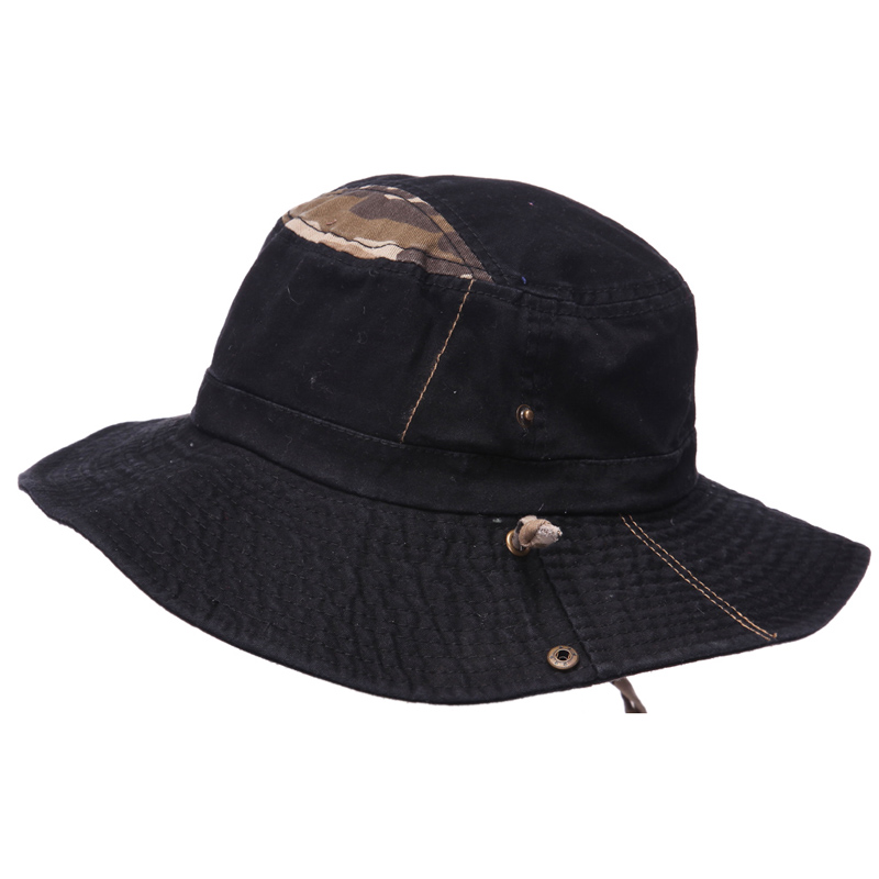 Mens 100 Cotton Fishing Hat With String Boonie Bucket Pu Belt Hat Cap Outdoor Travel Sun Hatin