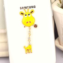 Cute Cartoon Yellow Giraffe Style Alloy Cellphone Sticker for Women s Mobile Phone Decoration Small Phone