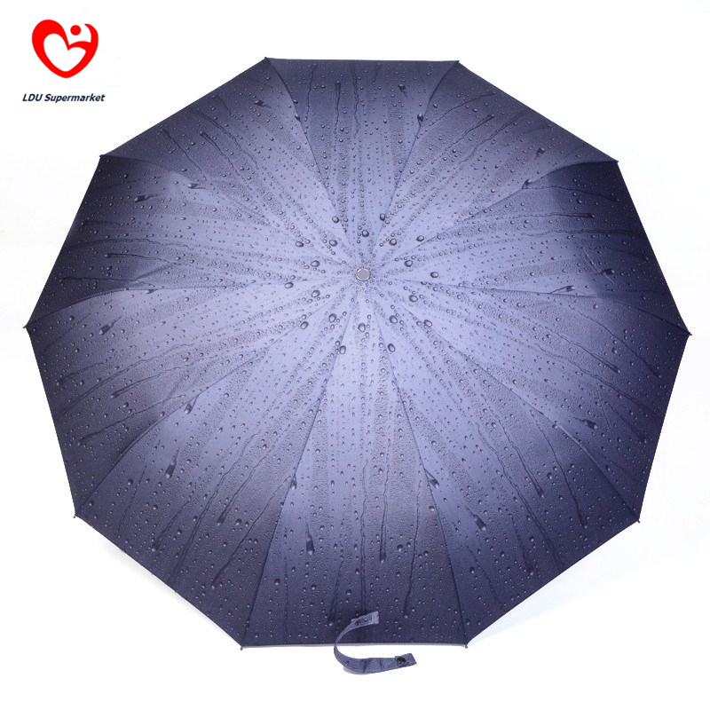 Designers 3D Stereo Effect Rain Drops Style 10 Spokes 3 Fold Automatic Women Men Sun Uv Protection Clear Rain Umbrellas For Sale