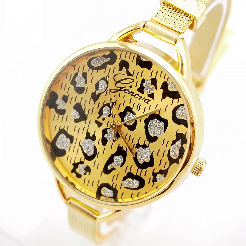 relogio masculino Geneva Leopard 2015 New Women Fashion Watches Luxury Gold Men Quartz Watch Stainless Steel Watch
