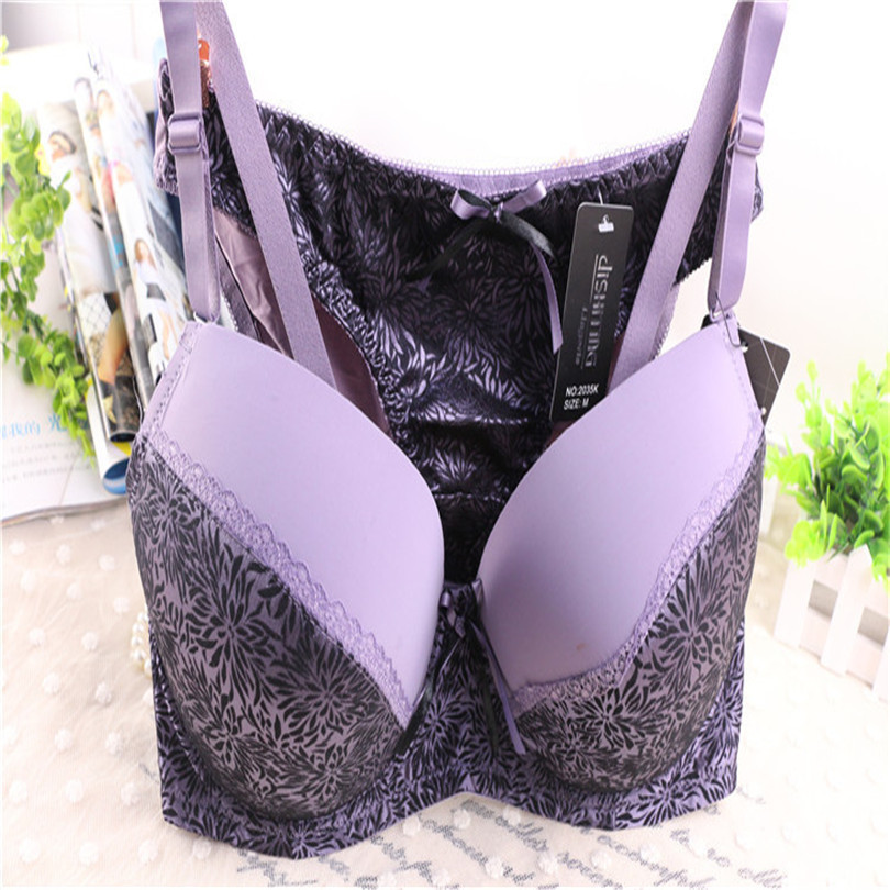 Large size Sexy Print Bra Set Fashion font b Lace b font Bow Decorative 3 4