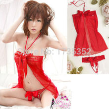 Bows Hot Babydoll Lace Women Sexy Sleepwear Lingerie G-String Lady Nightwear Set