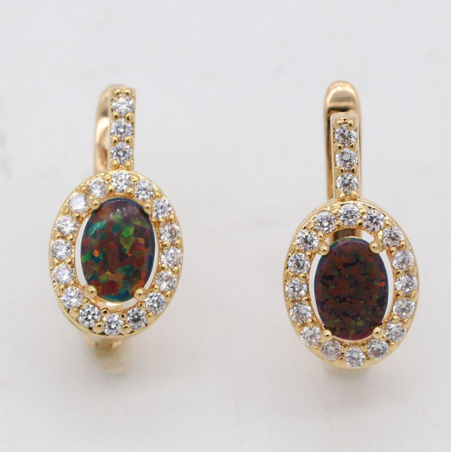 JINYAO Jewelry Nobby Fire Opal 925 Gold Plated Zirconia Earrings For Anniversary 5colors