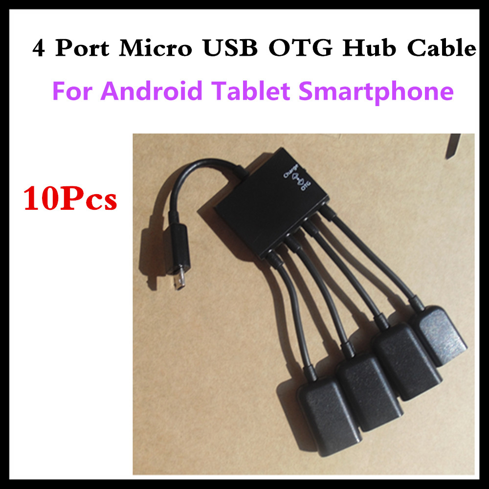 10Pcs 4 In 1 Micro USB Power Charging Host OTG Hub Adapter Cable for Samsung S2/S3/S4/S5/note Android models