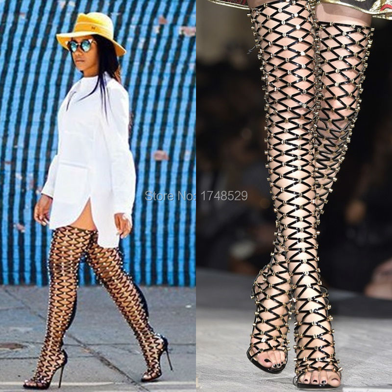 Plus Size Lace Up Thigh High Boots - Yu Boots