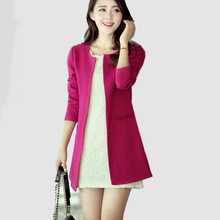 2016 New Fashion Casual Slim O-neck Single Breasted Women Long Blazer and jackets Plus Size Free Shipping