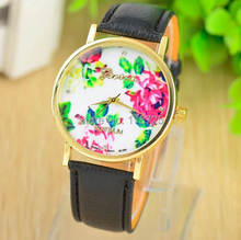 2014 New Fashion Leather GENEVA Rose Flower Watch Women Dress Watch stylish Quartz Watches