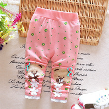 Baby Girls cotton Pants with cartoo knitted toddler girl Leggings elastic waist kids pants embroidered infant clothing