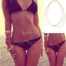 2014 New Fashion Women Girl Sexy Body Chain Bikini Chain Gold Cross Tassel Chain Beach Body Jewelry Free Shipping
