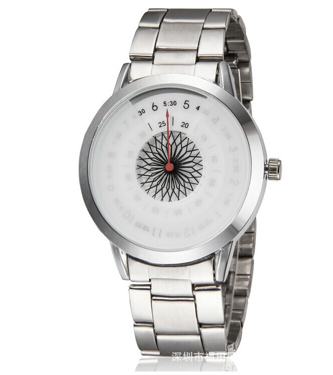 2014 Fashion Casual Watch Round Half shade Dail Spin Rotating Disc Turn Dial Watch with Stainless