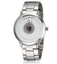 2014 moda Casual reloj redondo media sombra de Spin Dail giratoria disco Turn Dial reloj con banda de acero inoxidable, envío gratis