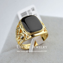 USTYLE 18K Gold Plated Fashion Black Ring Male Rings Jewelry for Men