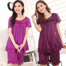 Sexy women cool summer short sleeved silk pajamas nightgown big yards free home delivery