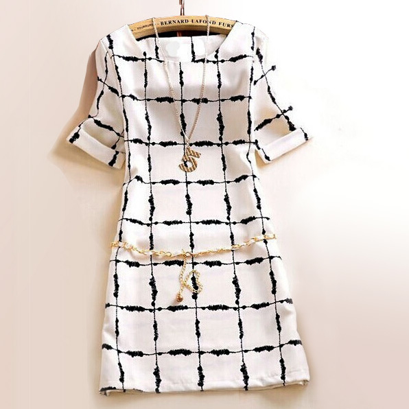 New Arrival Summer Dress 2016 Vintage White font b Plaid b font Print Women Dress Formal