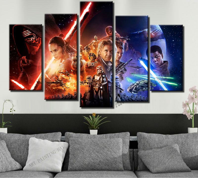 5 Piece Canvas Art Star Wars Episode The Force Awakens Movie poster home decor wall art picture print oil Painting on canvas