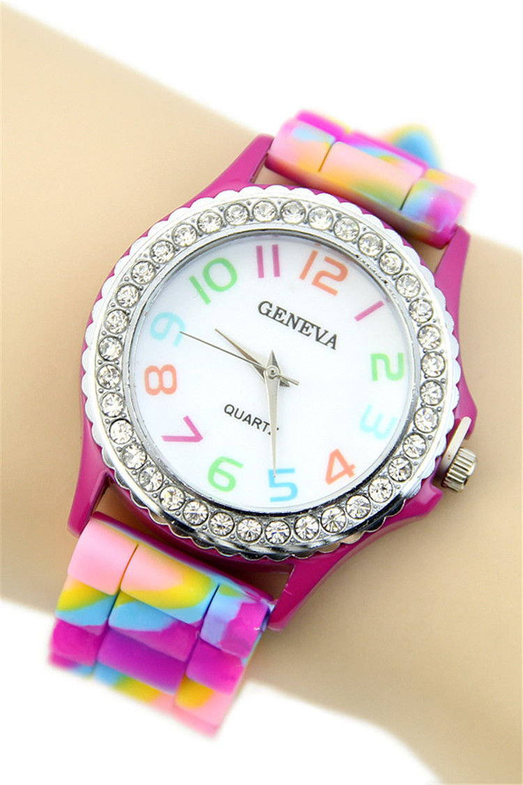 Lackingone colorful multicolor jelly Silicone young school Crystal wrist watches fashion quartz sparkling watches