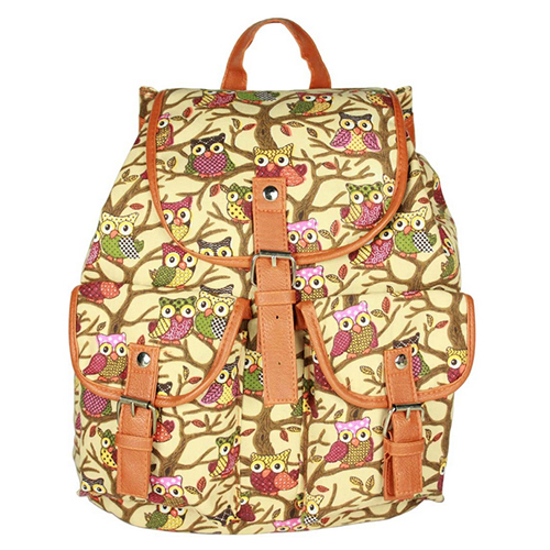 Multiple colors Canvas + Leather Backpack Owl pattern women cute Shoulder Bag knapsack-in ...