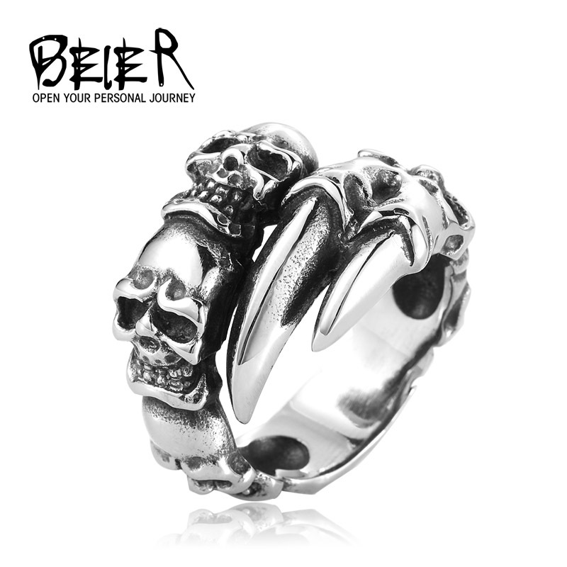 New open skull hand ring stainless steel man's fashion jewelry biker punk jewelry br8-146 us size