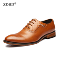 2017 New Brand British Style Men Flats Genuine Leather Men Dress Shoes Lace up Breathable Black