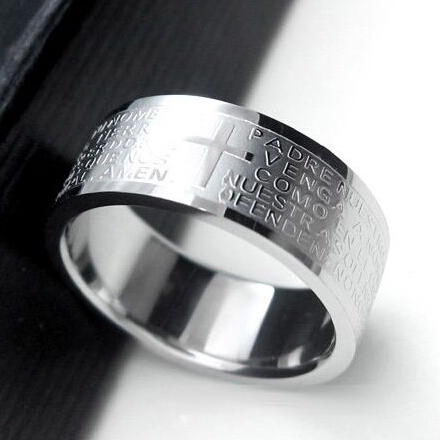 2015 Hot Sale Fashion Punk Jewelry Men Stainless Steel Bible Lord s Prayer Cross Ring Finger