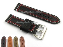 24 mm para hombre genuino de la alta calidad hechos a mano de cuero naranja / negro / marrón / marrón oscuro grueso de reloj de la correa con hebilla