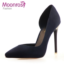 2016 Ladies Suede Pointed Toe Women Pumps Two-Piece High Heels Sexy Stiletto Valentine Shoes