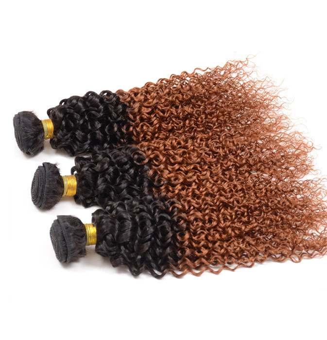 Free Shipping 3pcs Lot Ombre Peruvian Hair Extensions Peruvian Virgin Hair Kinky Curly Remy Human Hair Weave Bundles