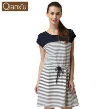 2016 Special Offer Sale Sashes Striped Gecelik Qianxiu Brand Lingerie Girl Sexy Sleepshirts Cotton Nightgown Kintted Underwear