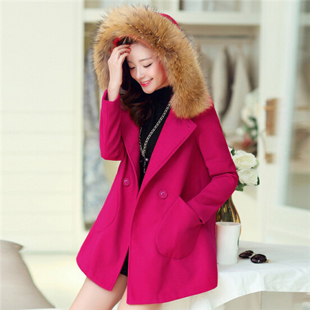 Autumn Winter Coat Women 2015 Raccoon Fur Hooded Casaco Feminino Long Wool Coat Pockets Female Overcoat Plus Size Cloak Casacos (13)