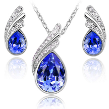 Fashion Austria Crystal Water drop leaves Earrings necklace jewelry sets Classic Wedding Dress B9 5