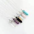 Hexagonal Column Necklace Natural Crystal turquoise Agate Amethyst Stone Pendant Chains Necklace For Women Fine Jewelry