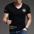 Cotton V neck Short Sleeve Funny Print Men T shirt Tees Summer Brand Breathable Slim Fit