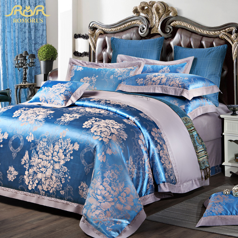 ROMORUS Luxury Satin Jacquard Bedding Sets King Queen Size Duvet Cover Bed Linen Set 100% Cotton Bed in a Bag Fundas Nordicas
