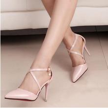 Women Pumps Red Bottom High Heels Wedding Shoes Zapatos Mujer 2016 New Summer Fashion Pointed Toe Cross Strap Women Shoes