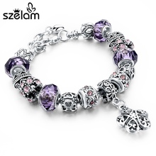 Huge Charms Crystal Blue Bracelets For Ladies Murano Beads Stars Silver Bracelets & Bangles Pulseras Mujer SBR150280