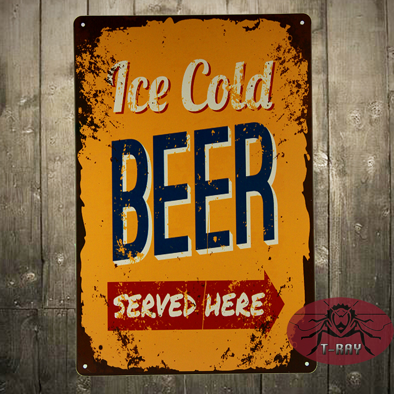 ICE COLD BEER served Here Tin Sign Metal Wall Decor Bar Pub Tavern Display A 33in Metal Crafts