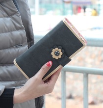 Cute Long Wallets Fashion PU Leather Hasp & Zipper 7 Colors Flower Women Clutch Wallet Coin Purses Card & ID Holder Phone Bags