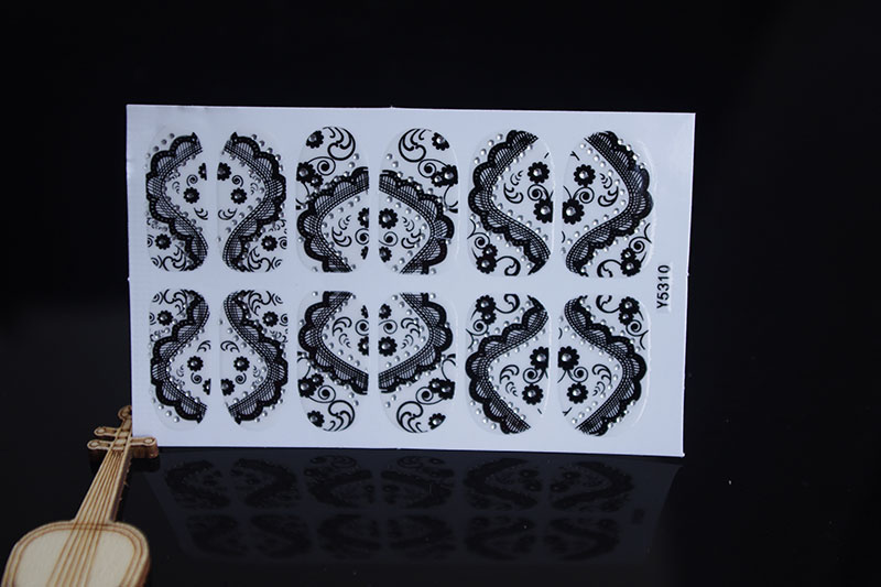 Y5310 3d Transparent Beauty Nails Stickers Lace Design Adhesive Nail Art Stickers Rhinestone Black Lace Nail