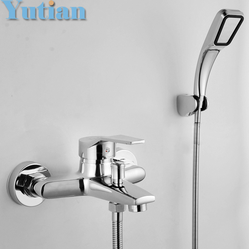 Free shipping Polished Chrome Finish New Wall Mounted shower faucet Bathroom Bathtub Handheld Shower Tap Mixer Faucet YT-5339