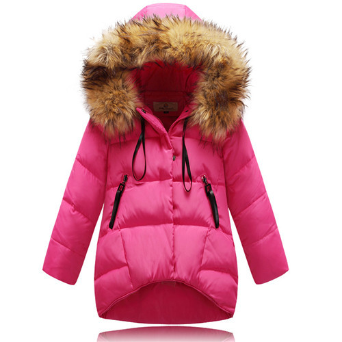 Детская зимняя куртка для девочек, пальто с толстым меховым воротником и принтом