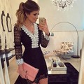 2016 New Fashion Women A line Dress Sexy Black Hollow Out Lace Dresses Casual Long Sleeve