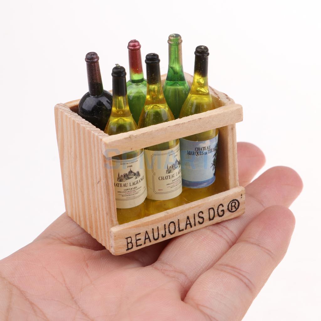 1/12 Dollhouse Miniature Bier Weinflaschen mit Magnet Holz Aufbewahrungsbox 