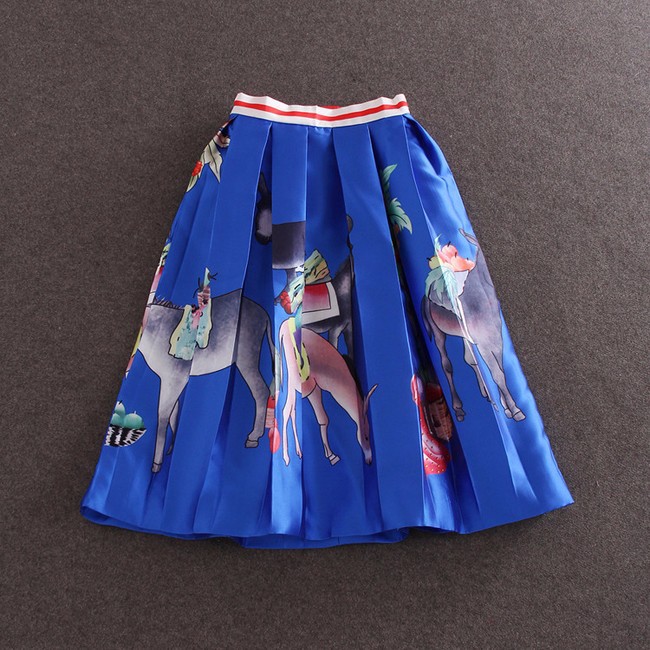 2015 Fashion Runway Style Print Short Sleeve Shirt and Print Ball Gown Skirt Women 2 pieces Set (8)