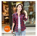 2016 Button Long Plaid Limited Blusas Femininas Blusa Women Blouses The New Cotton Grid Slim Lapel