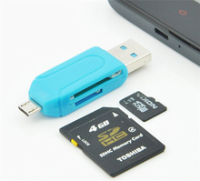 1pc Free Shipping Universal Card Reader Mobile phone PC card reader Micro USB OTG Card Reader OTG TF / SD flash memory Wholesale