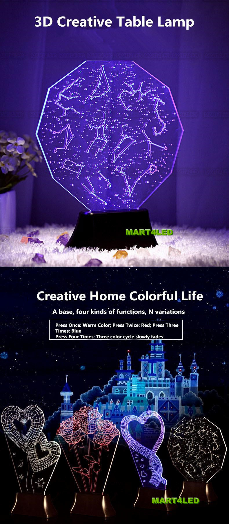 1Romantic 3D LED Table Lamp Bedroom Sweetness Decoration Led Table Lights Romantic Ideas Gifts