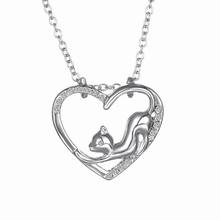 Lovely Cat Paw Black White 2 cat On Heart Crystal Pendant Necklace For Women Girl Best