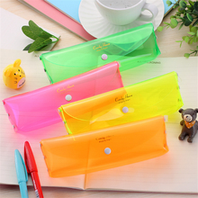 Cute Kawaii Transparent Plastic Pencil Case Lovely Colored Pen Box For Kids Gift Korean Stationery Free Shipping 1201